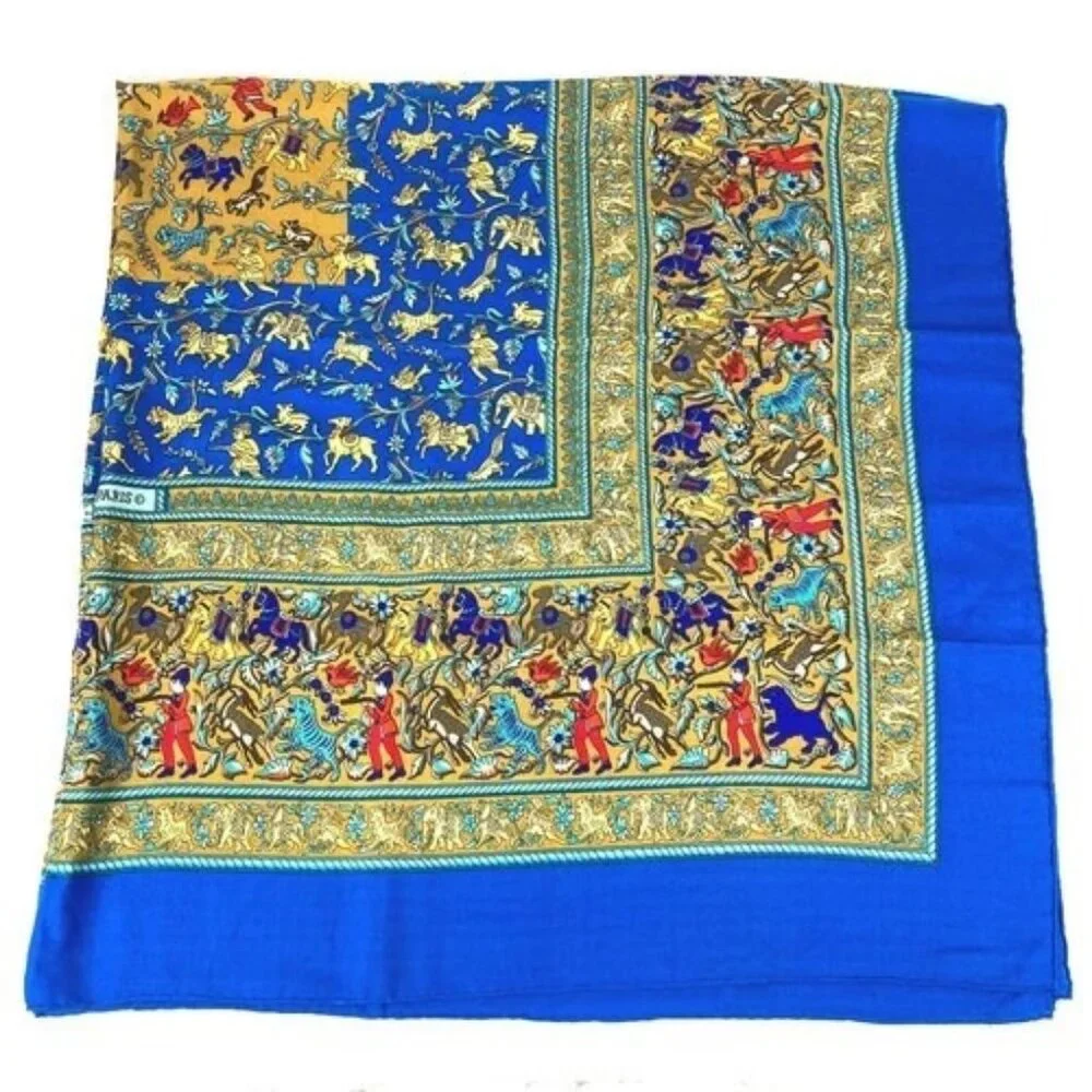 HERMES CHASSE EN INDE Indian Hunting Calle Jean 140 Large Shawl Stole Scarf - Picture 3 of 12